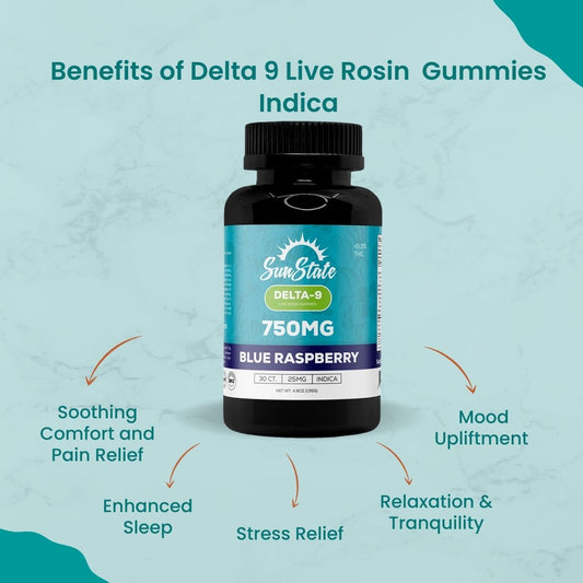 Delta 9 THC Live Rosin Infused Gummies (25mg) | Indica (Rest & Relaxation)
