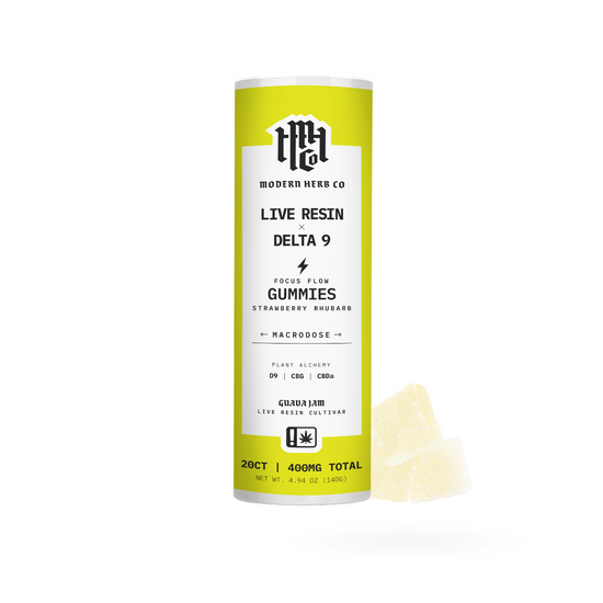 Modern Herb Co. Live Resin and Delta 9 in strawberry rhubarb flavor.