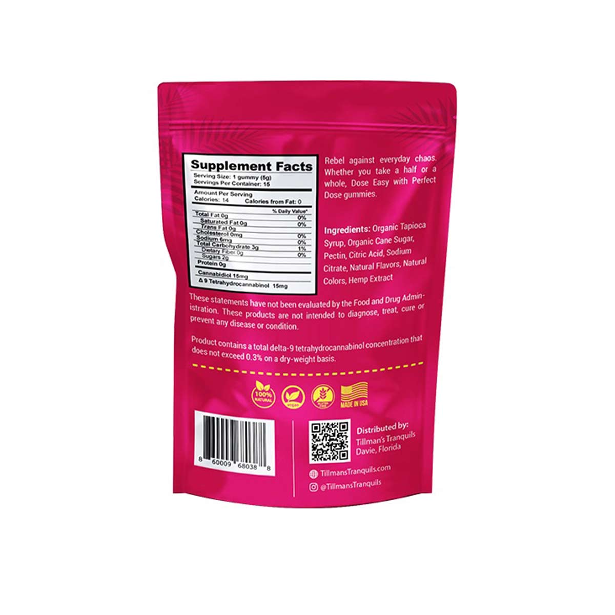1:1 CBD:THC Gummies Raspberry Lemonade Nutrition Facts.