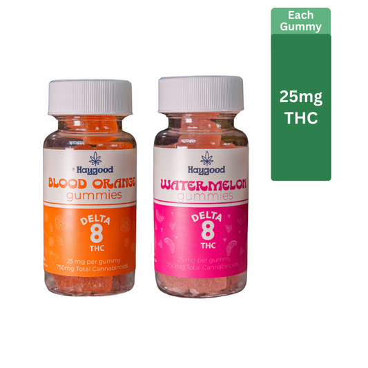 Fast-acting Delta 8 THC 25mg gummies in Indica and Sativa strains