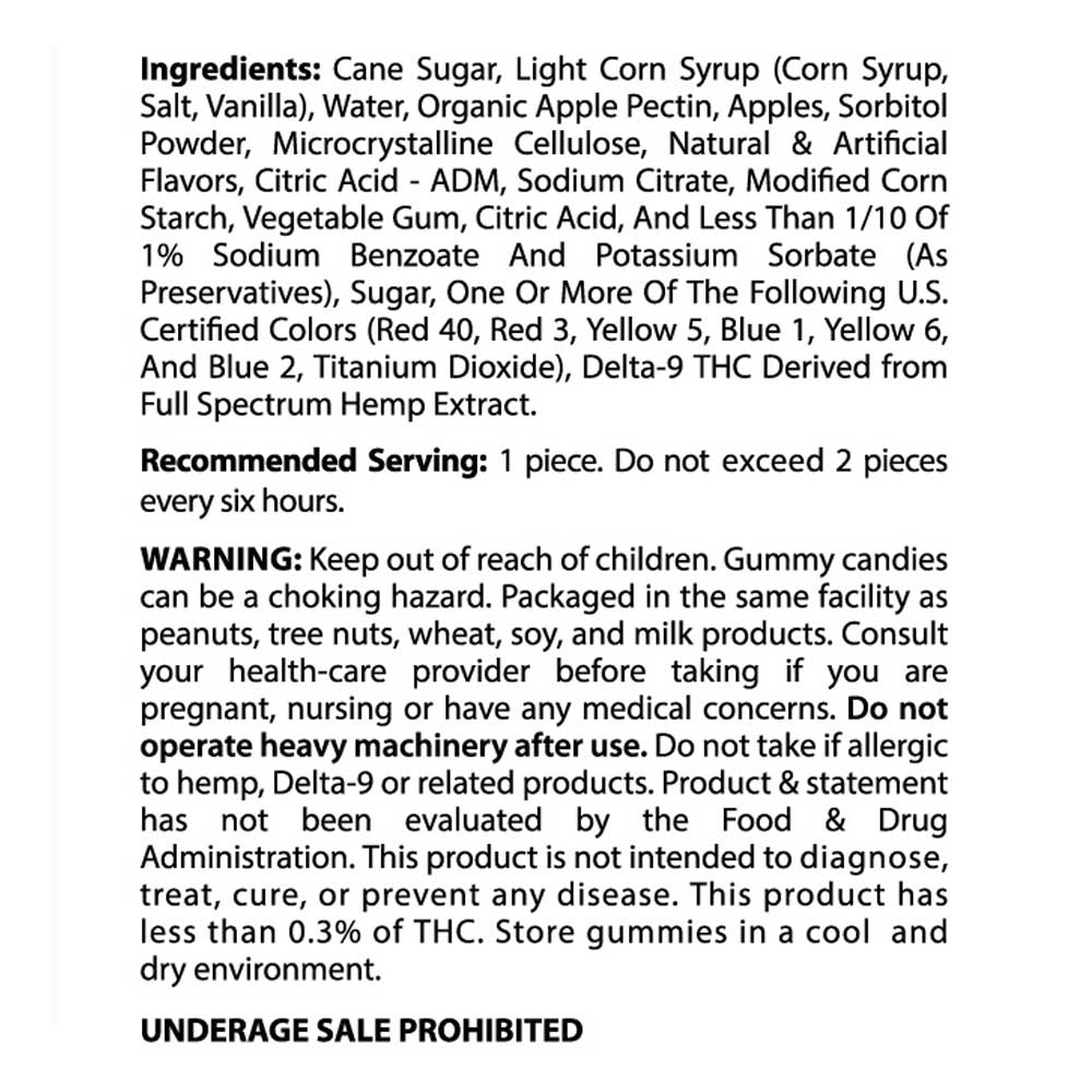 Sunstage Delta 9 THC Gummies Nutrition Facts. 2