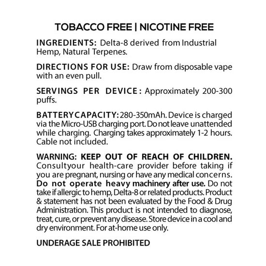 Ingredients of Delta 8 Disposable Vape Pen