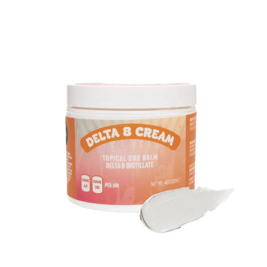 Delta 8 Cream topical CBD balm jar with 500mg CBD and 500mg Delta 8 for muscle pain relief. 