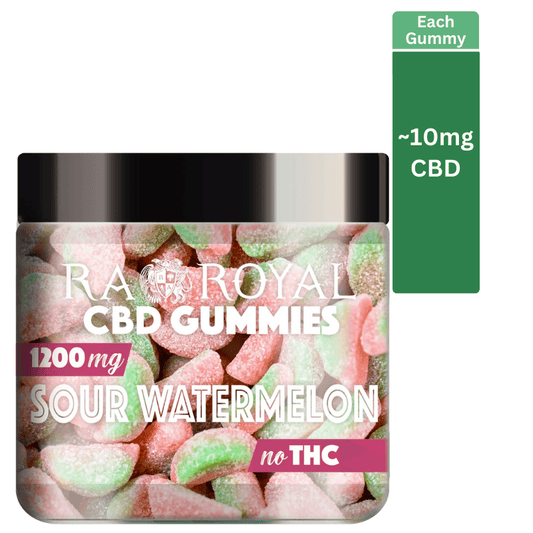 RA Royal Watermelon CBD Gummies, 10mg CBD per piece.