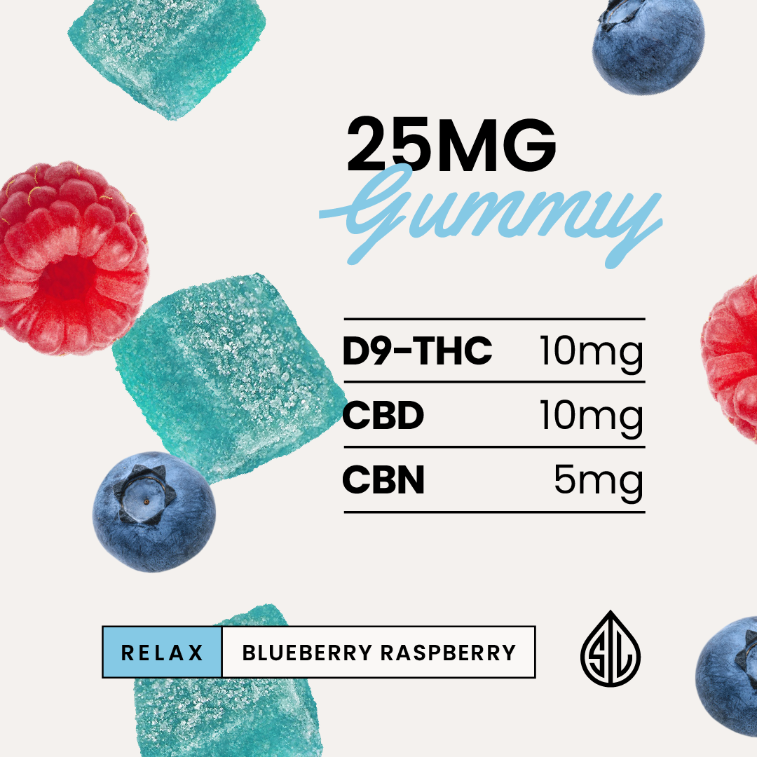 Delta-9 30mg THC gummies in blueberry raspberry flavor