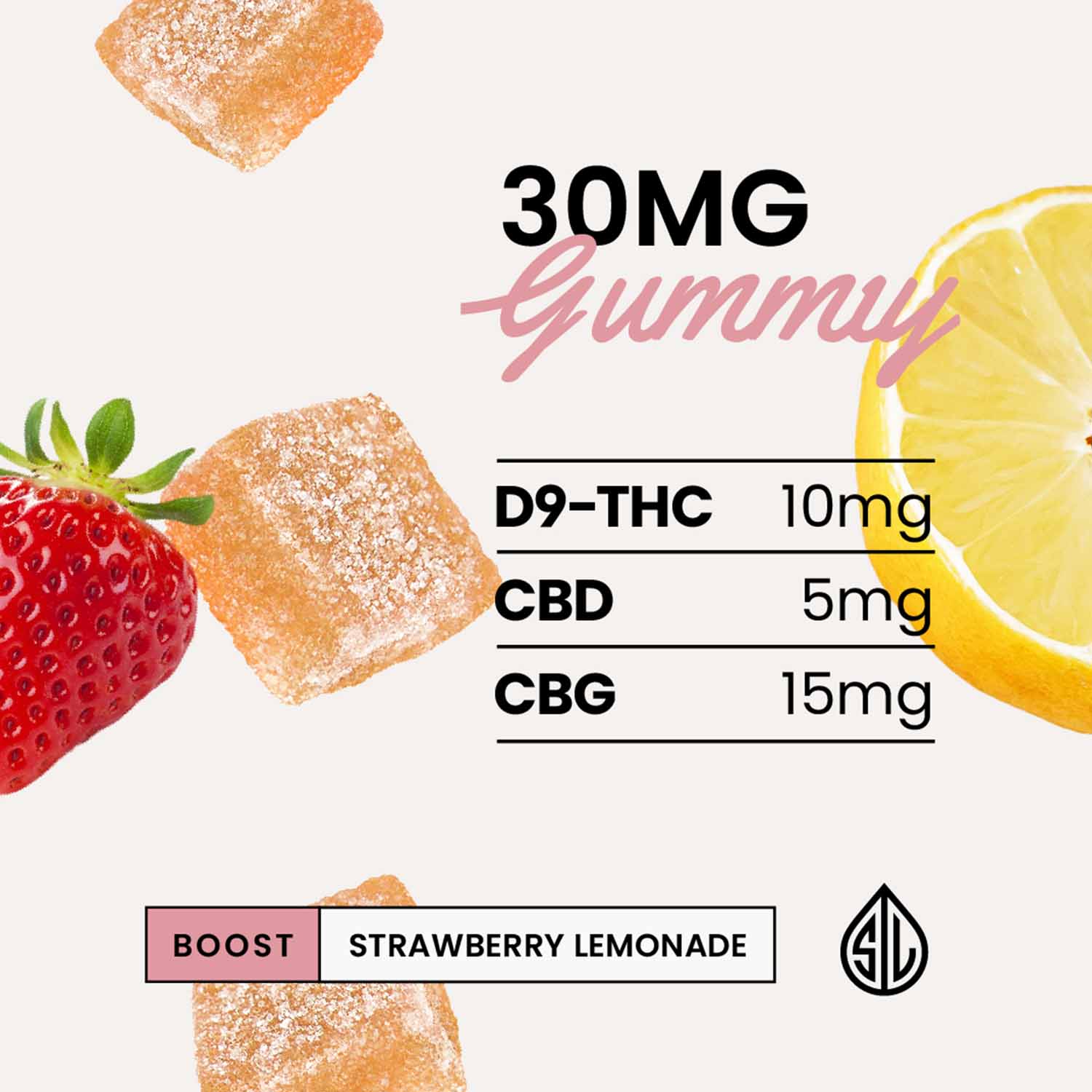 Delta-9 30mg THC gummies  in strawberry lemonade flavor