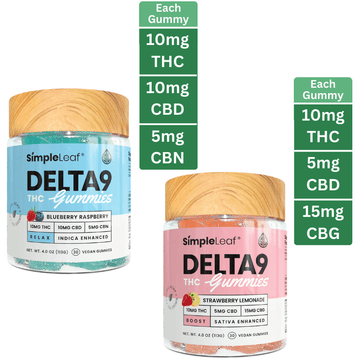 Simple Leaf Delta 9 Gummies in Sativa and Indica