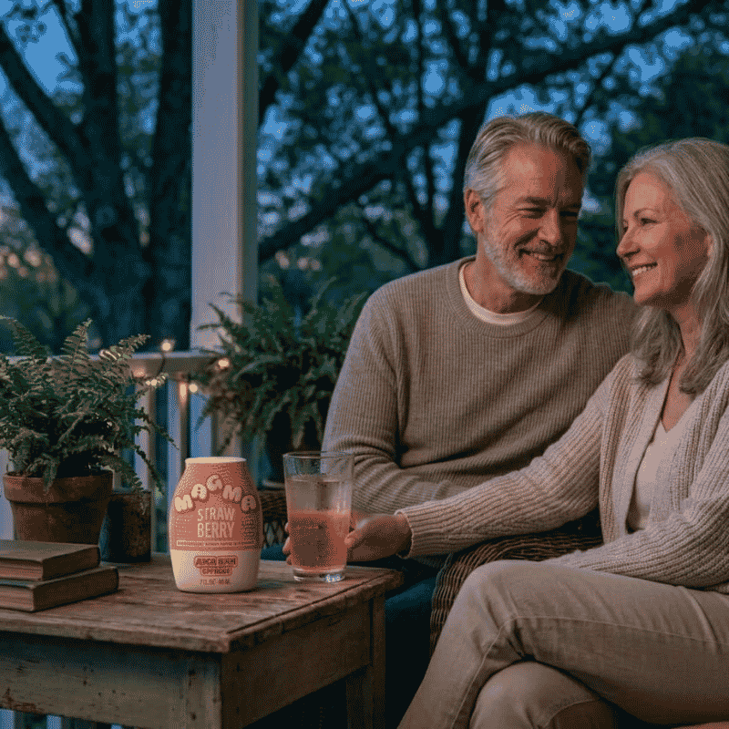 couple sitting outside drinking thc drink drops for fun
