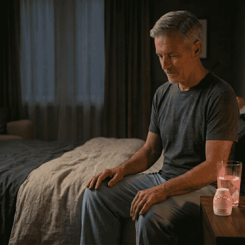 man sitting on bed drinking thc drops for sleep

